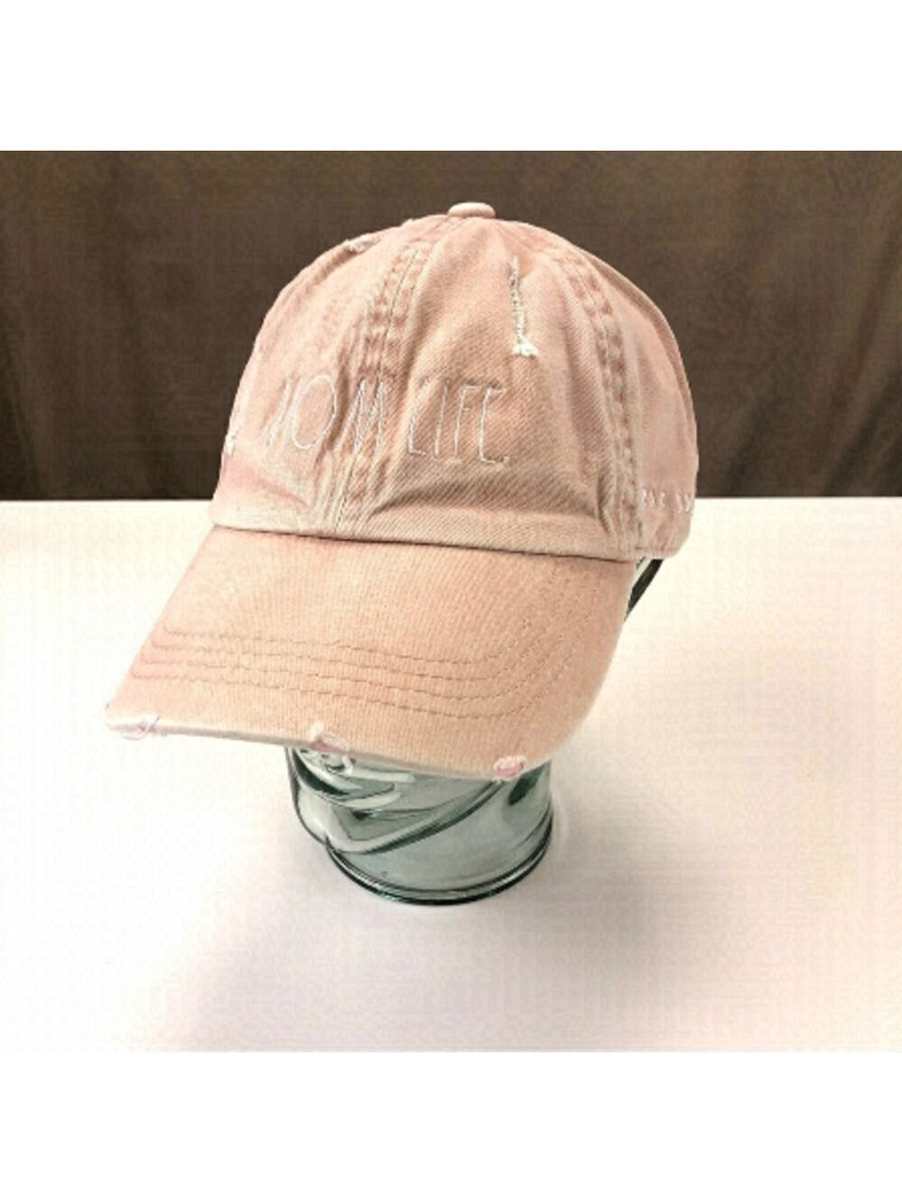 Rae Dunn pink Mom Life distressed blush all cotton ball cap